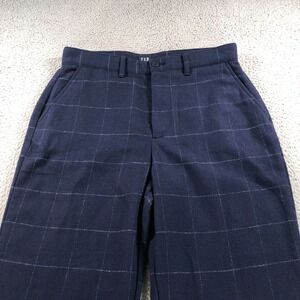 Gap Pants Mens 32x30 (Fits 32x28) Blue Windowpane Plaid Wool Blend Relaxed Taper